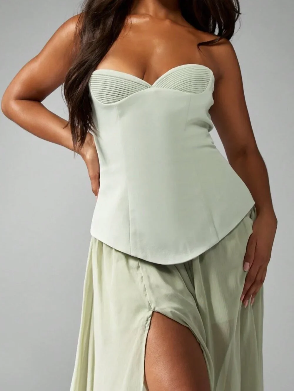 Green Elegant Women's Strapless Sweetheart Neckline Corset-Style Maxi Dress